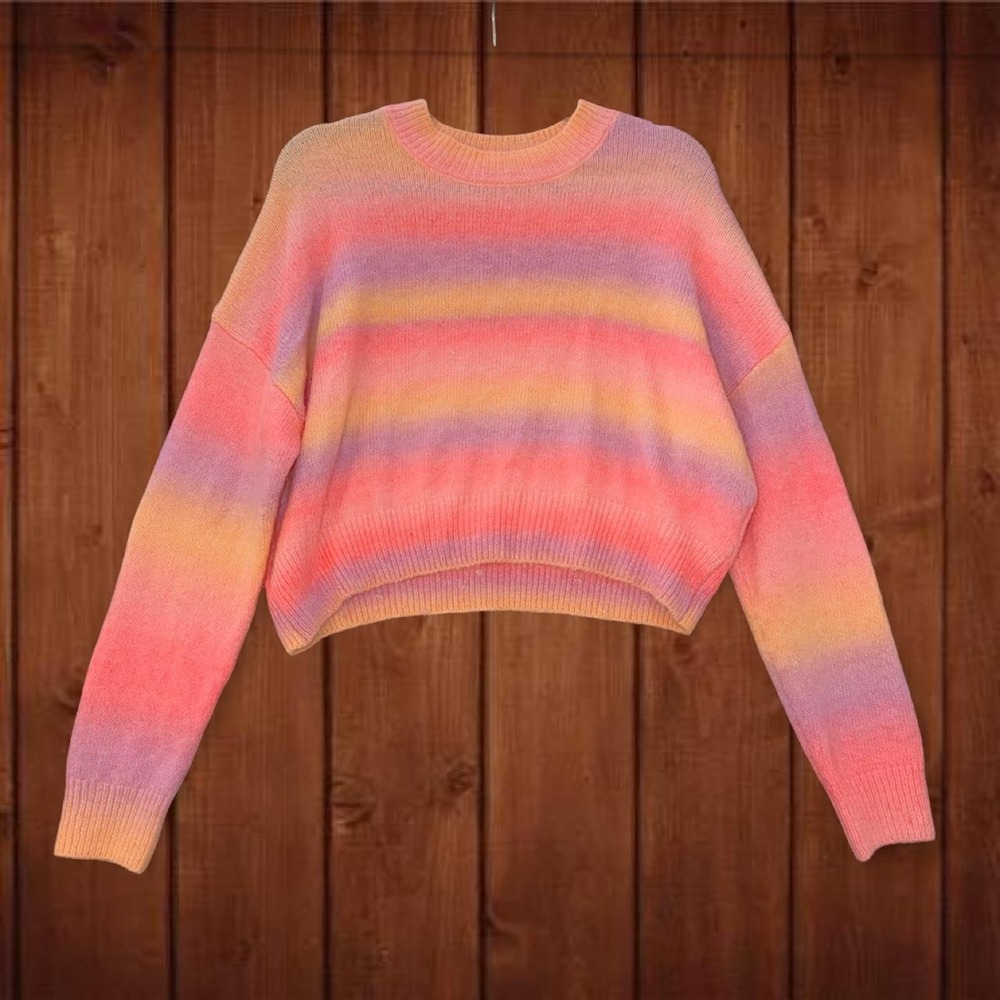BB Dakota Steve Madden Pink Ombre Striped Cropped Sweater Size M